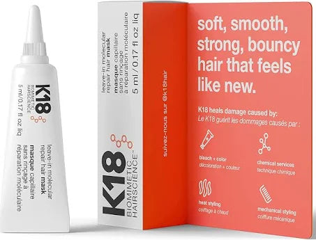 K18 Biomimetic Hair science Leave-In Molecular Repair Hair Mask, 5 ml